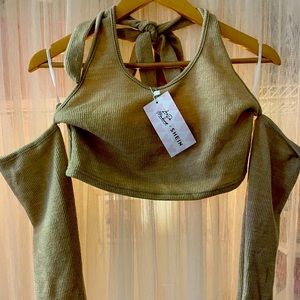 Brand new - halter crop with attached cold shoulder sleeves